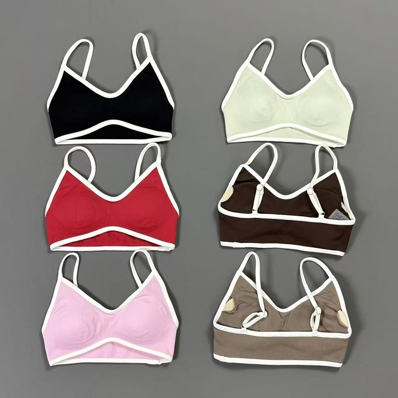Aquatic Sports Bra - 여성용 콘트라스트라인 요가 브라 V넥 화이트